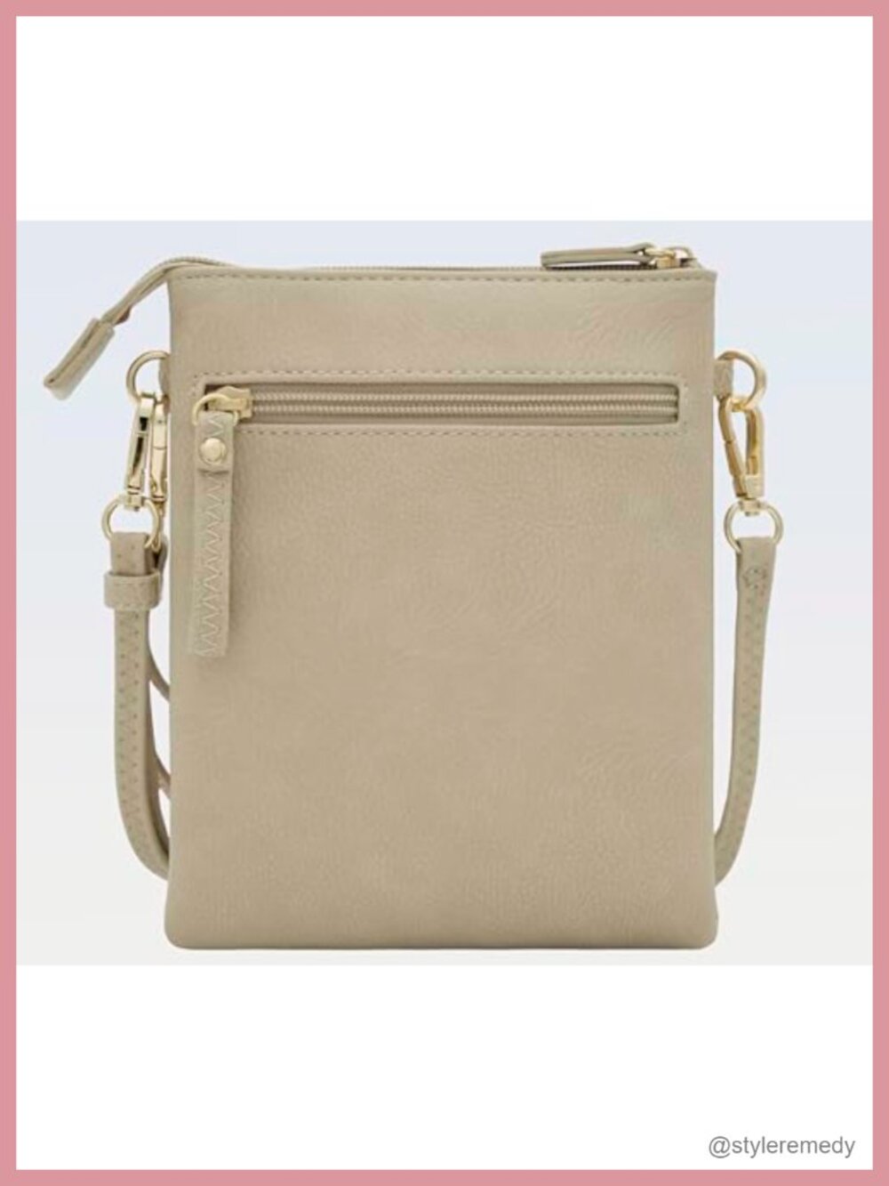 Faux Leather Crossbody Bag with Detachable Wristlet, Multi Zip Pockets - Picture 4 of 6